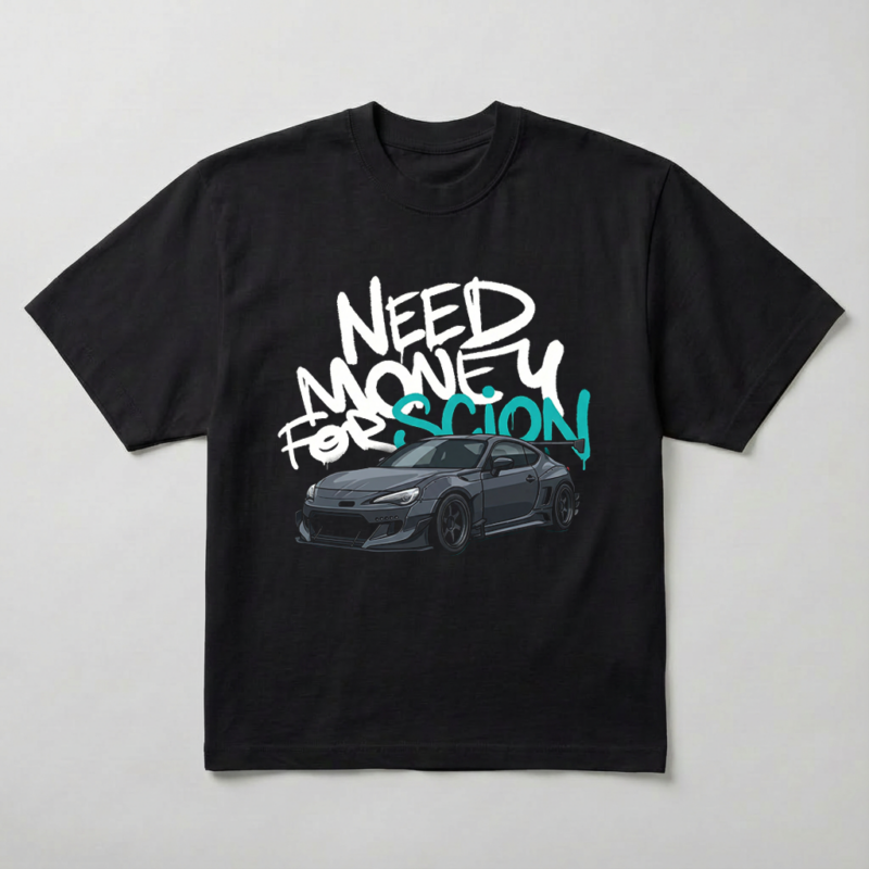 Koszulka oversize need money for scion nadruk samochód sportowy czarna przód