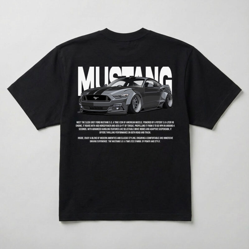 koszulka oversize mustang nadruk samochód na plecach czarna