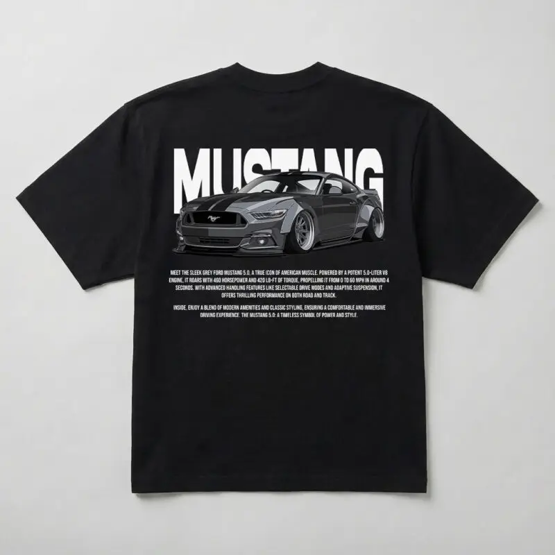 koszulka oversize mustang nadruk samochód na plecach czarna