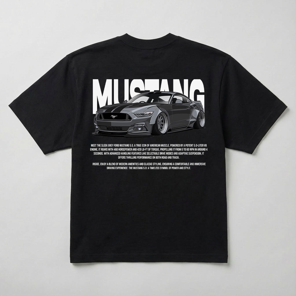 koszulka oversize mustang nadruk samochód na plecach czarna