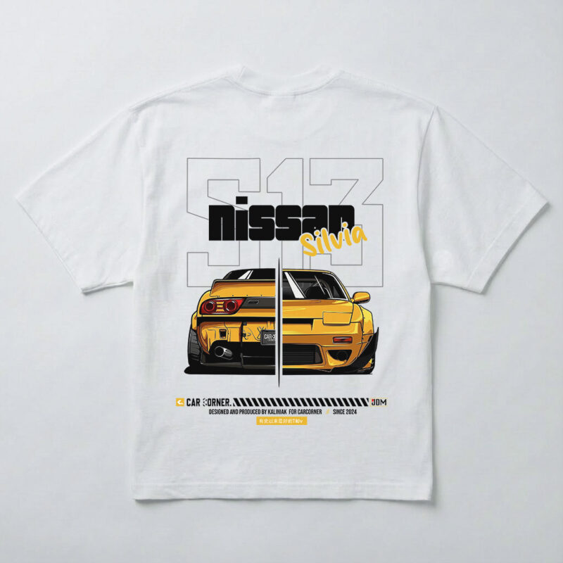 koszulka oversize Nissan Silvia S13 nadruk auto JDM drift biała przód