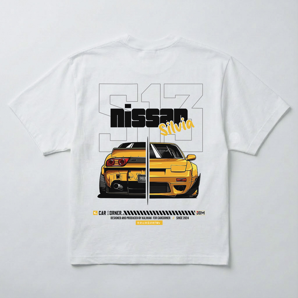 koszulka oversize Nissan Silvia S13 nadruk auto JDM drift biała przód